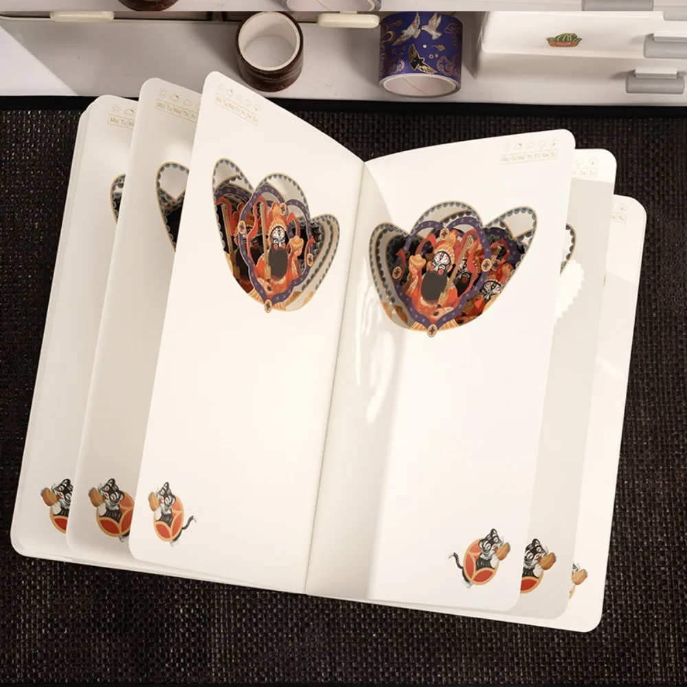 Serie de Ópera de Pekín, tallado en papel, sello de cuaderno estéreo 3D grabado con láser Cultural y creativo, comprobación en cuenta manual