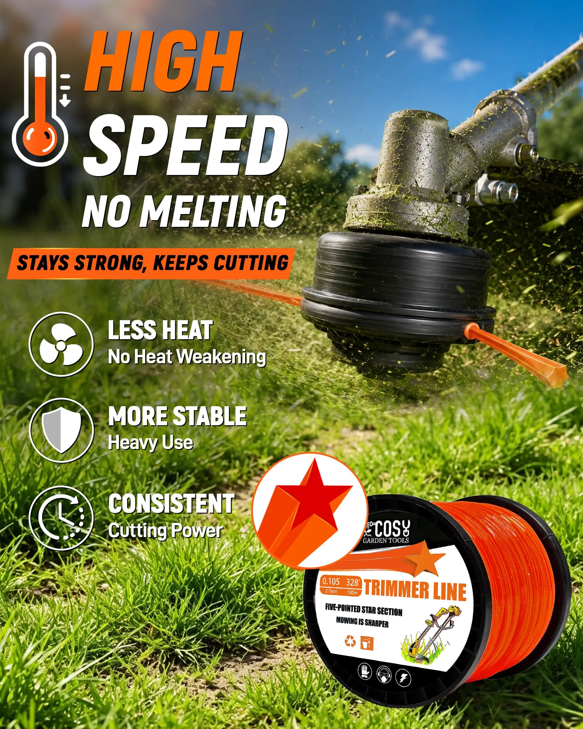 2.0mm~4.0mm Brush Cutter Sharp Rope Grass Mower Pentagram Nylon Mowing Trimmer Line Trimmer Head String Grass Trimmer Roll view 4
