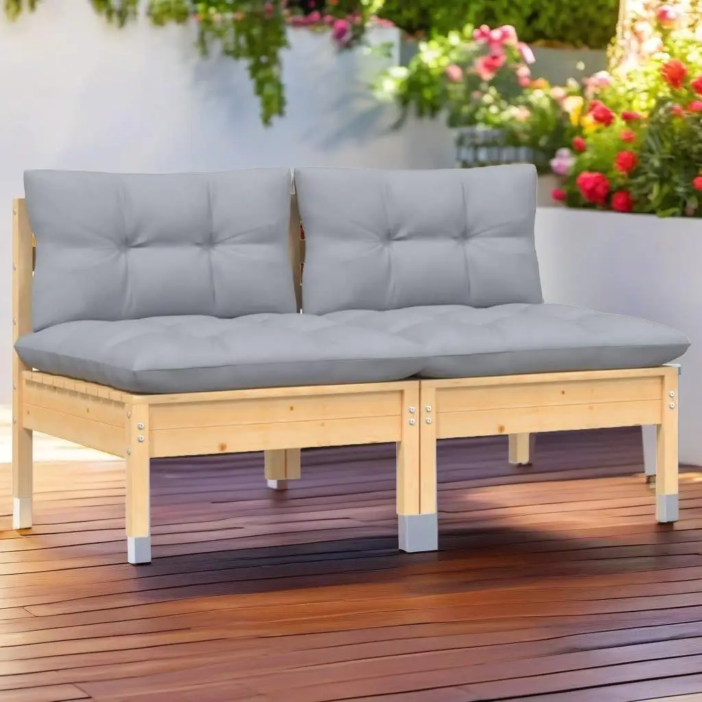 Modern 2-Seater Patio Sofa with Gray Cushions | Durable Solid Pinewood Design