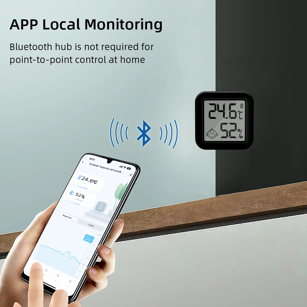 ONENUO Tuya Bluetooth czujnik temperatury i wilgotności Mini cyfrowy wyświetlacz LCD z termometrem sterującym pilot aplikacji higrometr czarny