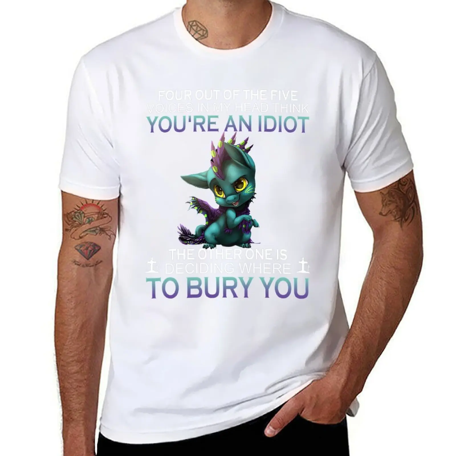 Four Out Of the five voices in my head think you're an idiot the other one is deciding where to bury you Dragon baby T-Shirt