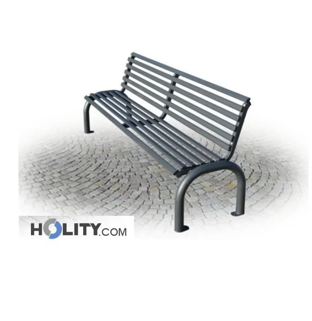 Hgh quality outdoor metal bench with backrest made in Italy for urban furniture