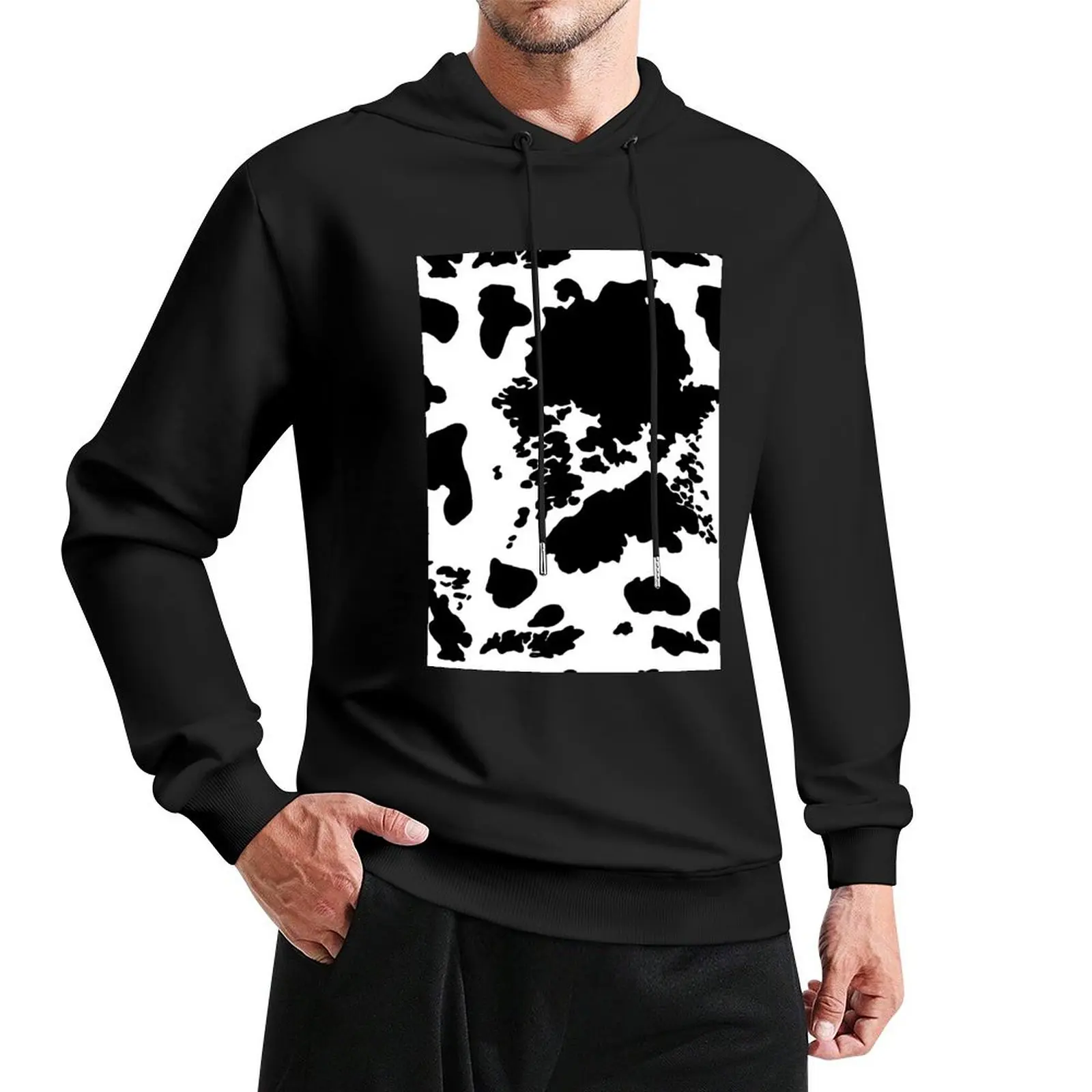 

Black and White Cowhide Print Pattern Pullover Hoodie winter clothes men's sweat-shirt men's clothing tracksuit men