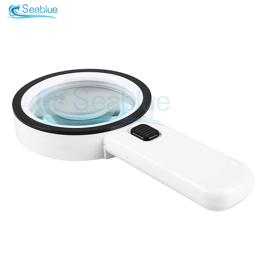 30X Magnifying Glass Handheld with Light 12 LED Watch UV 90mm Stand Ring Microscope for Optical Glass Repair Tool