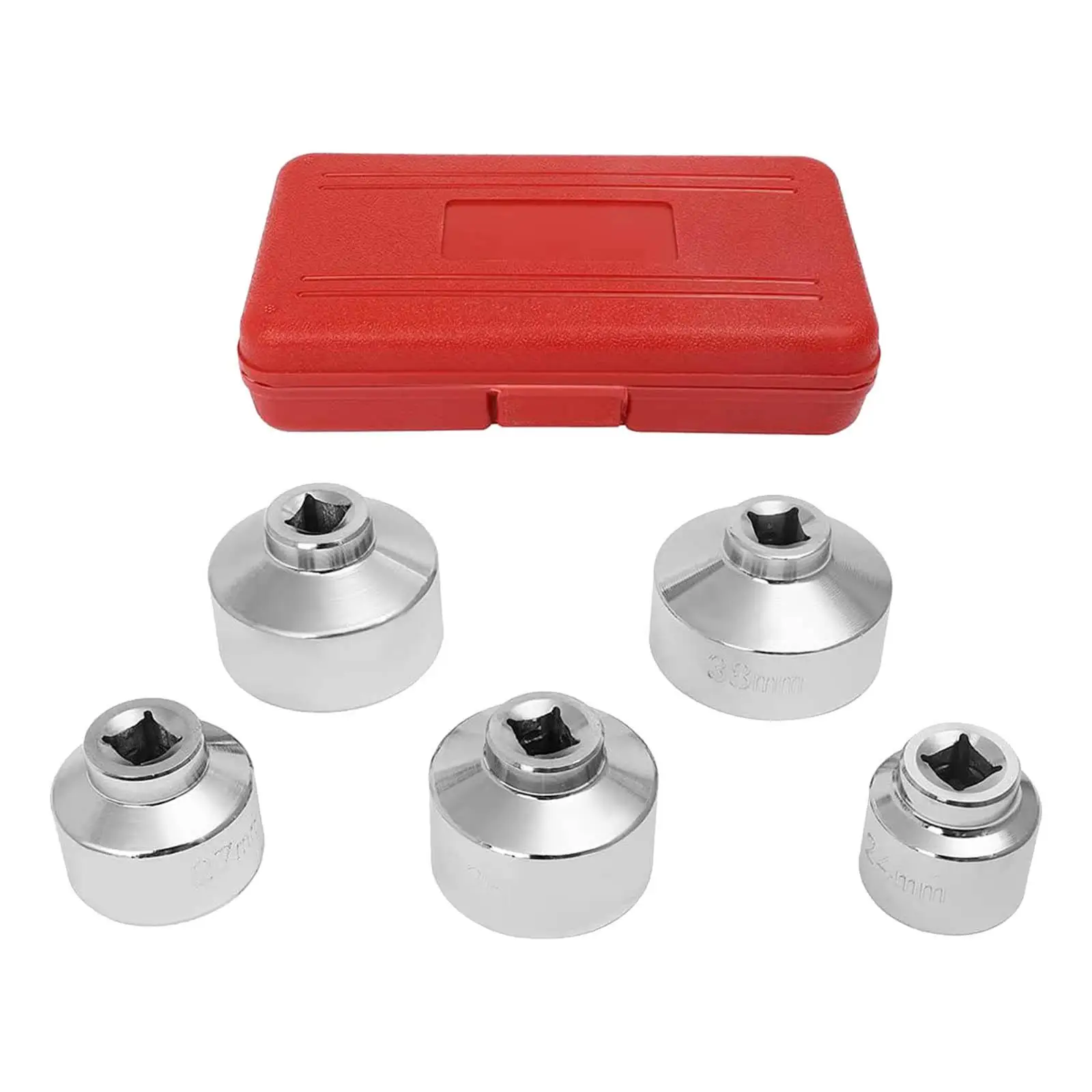 5x Universal Oil Filter Caps Wrench Socket Set 24mm 27mm 32mm 36mm 38mm with A Storage Case Removal Tool for Hyundai for Nissan