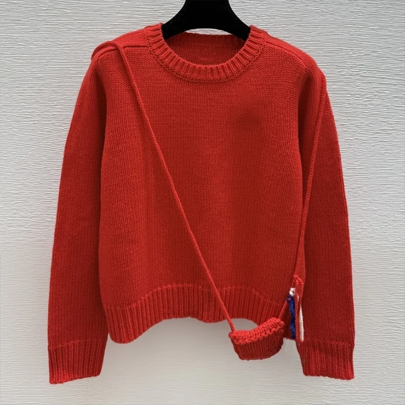 

Высококачественный женский свитер с логотипом коллажа и аксессуаром для маленькой сумки. Простой и элегантный 251102256.