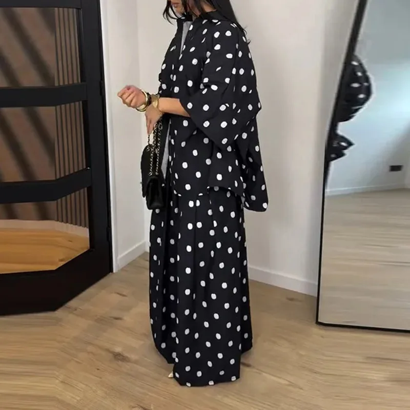 B 2026 Neues Damen-Set mit Polka-Dot-Muster, 2-teilig, Oversize-Kurzarmhemd und Weite-Hosen, Lässiger Loser Anzug – Detail 12