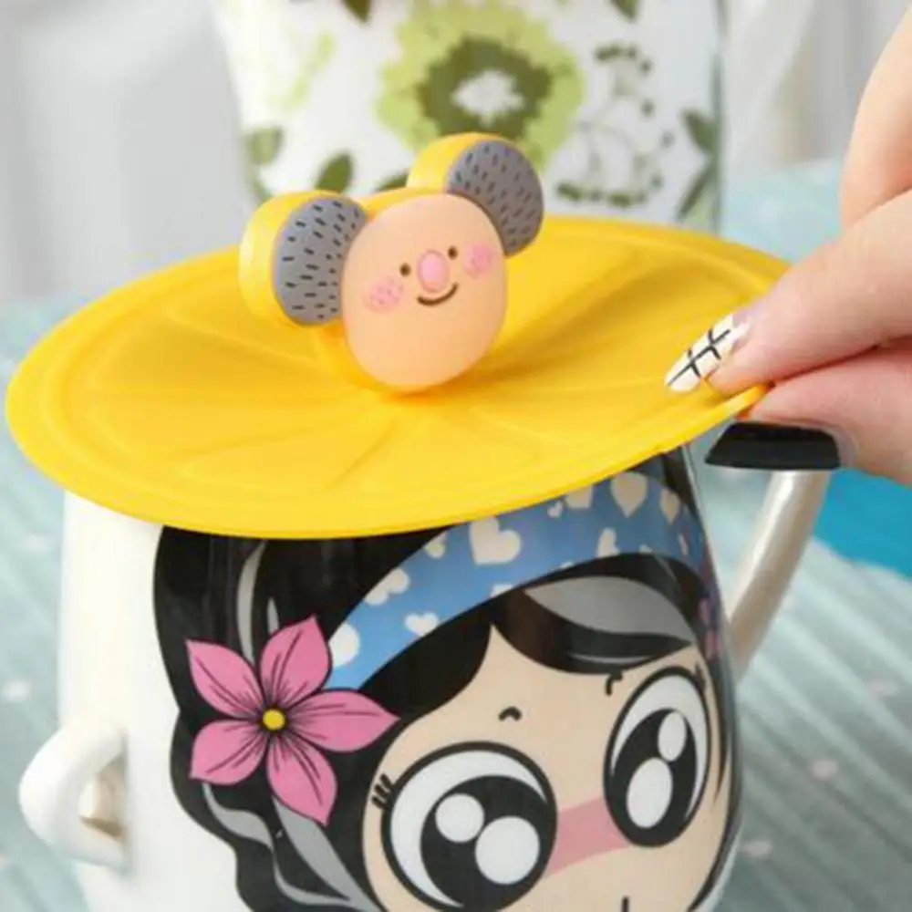 Hot 10.8cm Reusable Cute Cartoon Animal Heat Resistant Silicone Leakproof Dustproof Sealed Coffee Tea Mug Sealing Cup Lid Cover