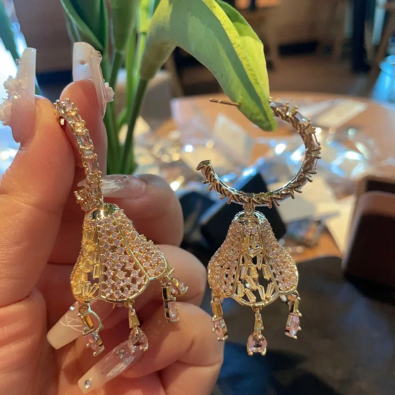 Vintage Wind Chimes Tassel Earrings Luxury Cubic Zirconia Women Jewelry Anniversary Gifts Wedding Drop Earrings