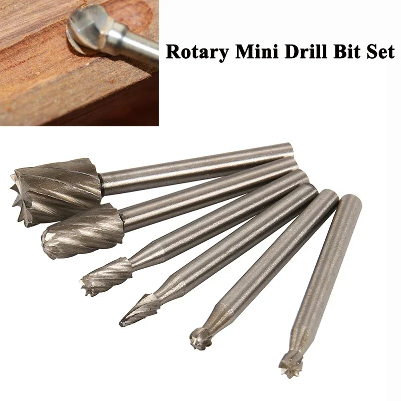 Rotary Mini Drill Bit Set 6PCS Shank HSS Router Grinding Milling Cutter Abrasive Tools Engraving Supplies for Wood Metal Carving