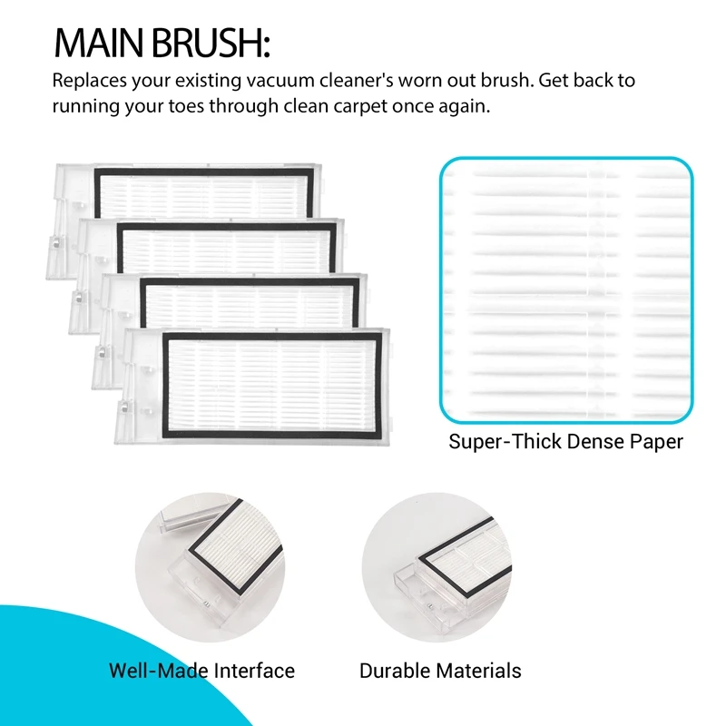 Cepillo principal para Robot aspirador Roidmi EVE Plus, accesorios de repuesto, filtro HEPA, piezas laterales, 12 piezas