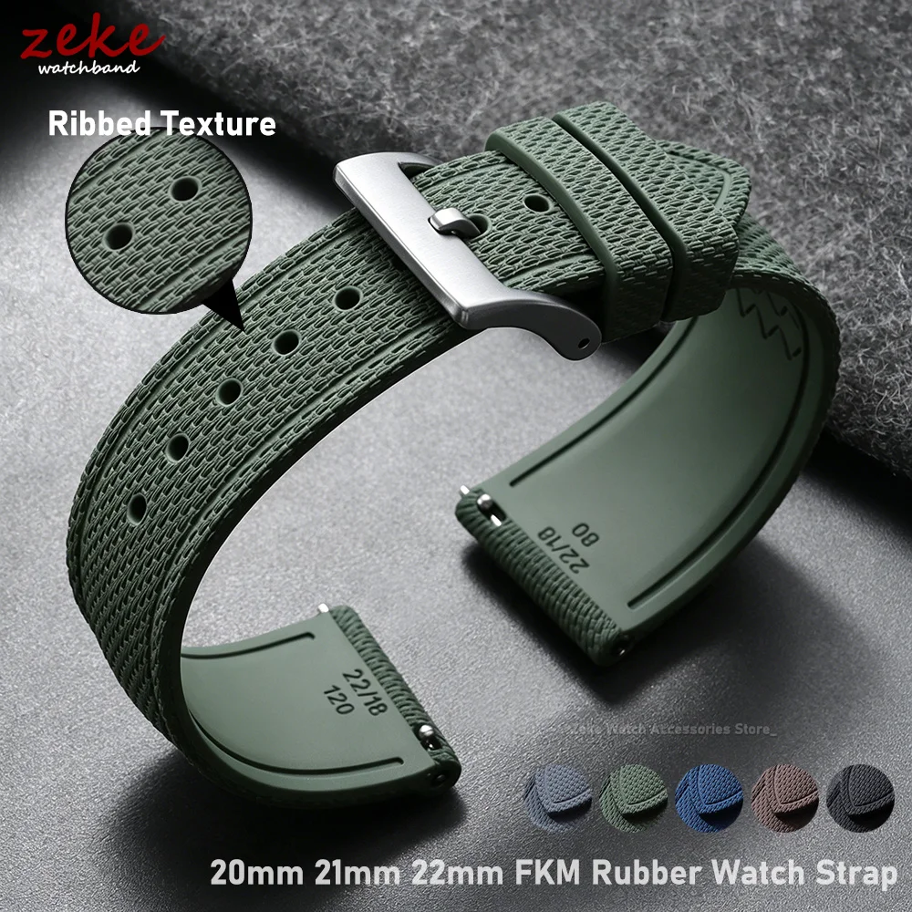 Bracelet de montre en caoutchouc fluoré côtelé noir et bleu 20mm 21mm 22mm universel sport FKM pour Omega pour Seiko Hommes Femmes
