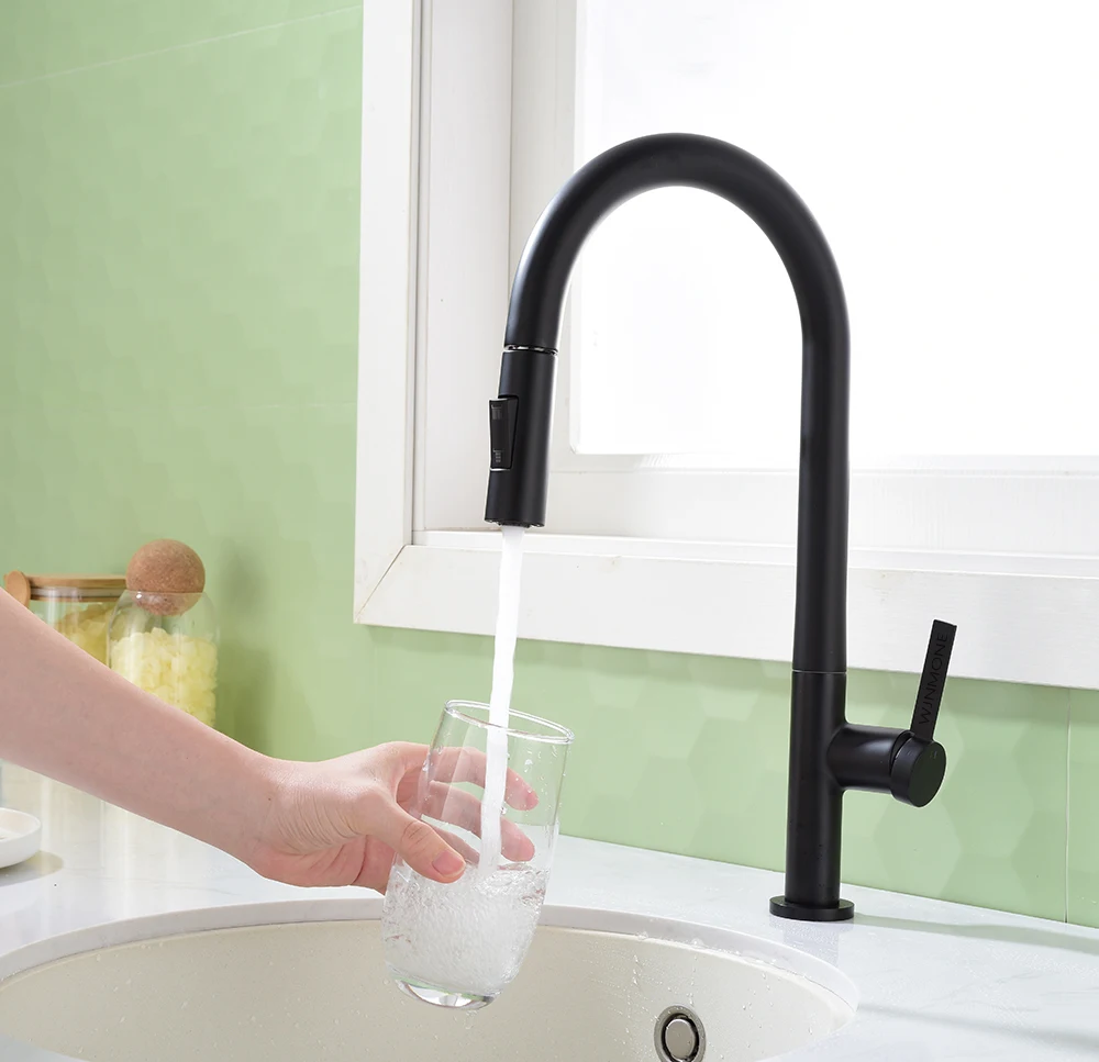 الفاخرة نحى الذهب صنابير المطبخ ثقب واحد مياه الحنفية مقبض واحد سحب البخاخ بالوعة المطبخ صنبور دوران خلاط المطبخ مصنع الجملة والتجزئة فيلا المنزلية الراقية الساخنة والباردة صنبور المطبخ ضمان لمدة 10 سنوات صنابير المطب #4