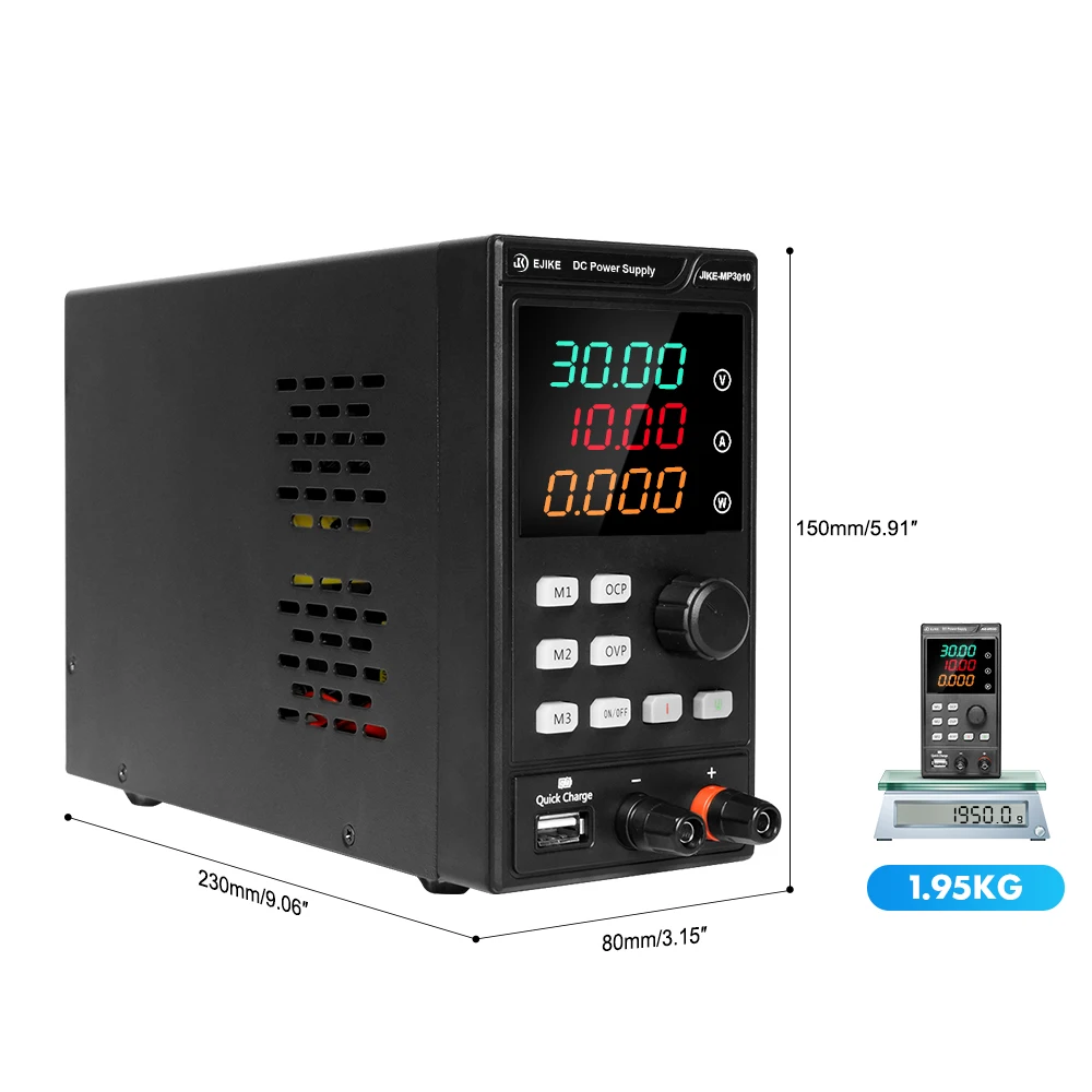 

EJIKE DC MP3010 Power Supply 30V 10A USB Charge Display Adjustable Voltage Regulator Switch Power Supply Preset Current ON/OFF