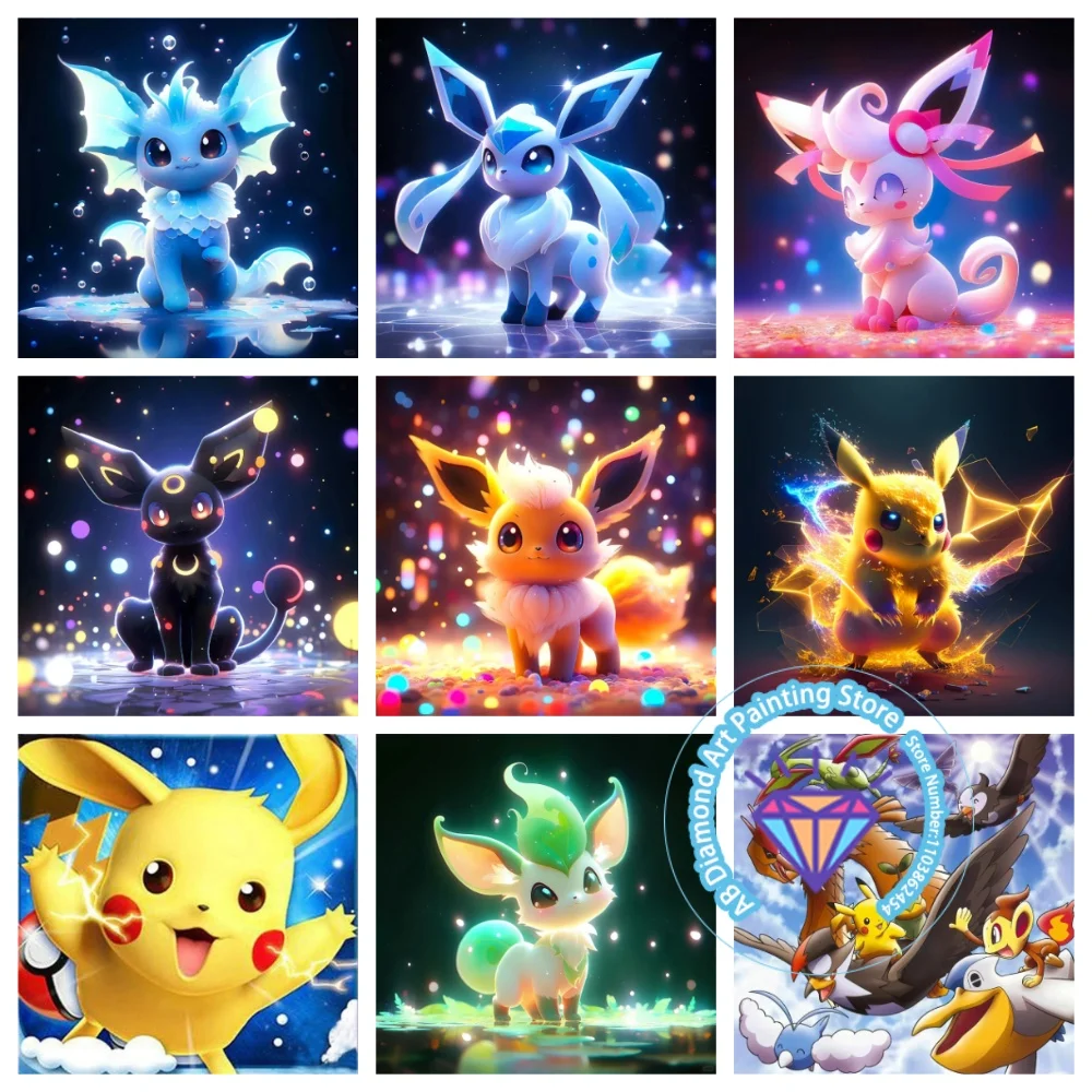 

Pikachu Cute Cartoon Eevee AB Diamond Painting Kit Square Round Diamond 5D DIY Mosaic Handmade Art Exquisite Gift Home Decor
