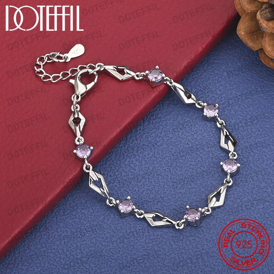 

DOTEFFIL 925 Sterling Silver Bracelet with Purple / White Crystal Fashion Jewelry Accessory