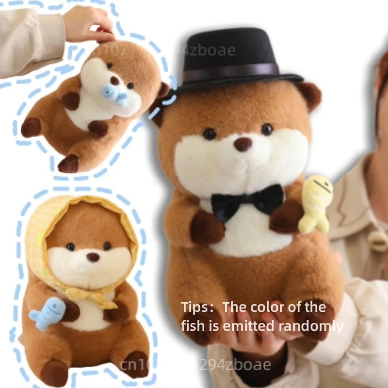 Kawaii Capybara Plush Doll A Gentleman Holding A Fish Capybara Wearing A Turban Plush Toy Adorn Bedroom Sofa For Boys And Girls