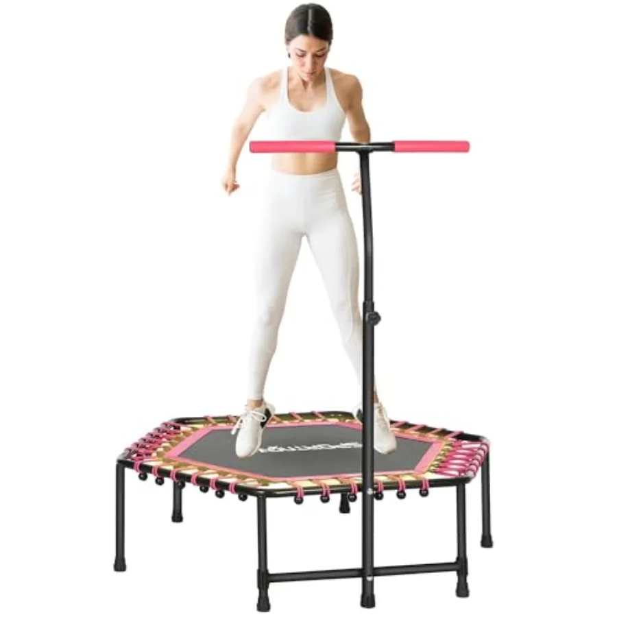 

45 Rebounder Trampoline for Adults Mini Trampoline Indoor with Colorful LED Lights and Adjustable Handle Quiet and Safe Bungee