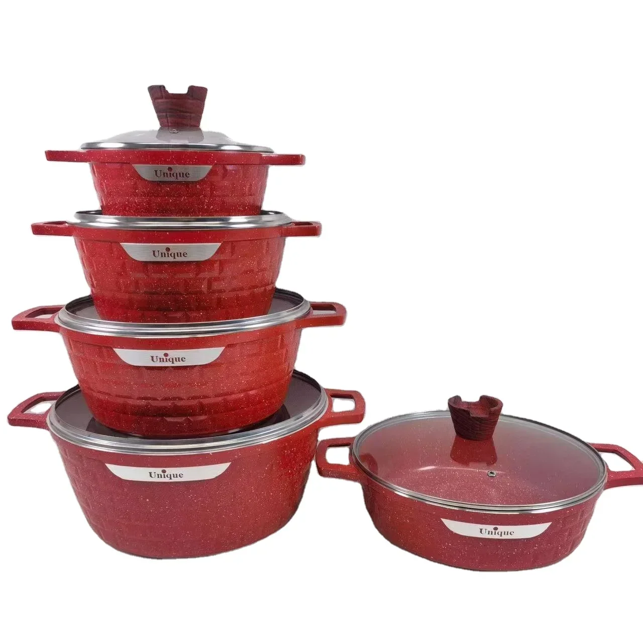 High Quality 12pcs/set Non Stick Die Casting Cast Iron Kitchen Cooking Pot Frying Pan Casserole Granite Aluminum Cookware Sets