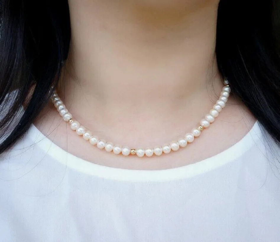 

Stunning 18" AAA+ 5-6 MM south sea NATURAL ROUND WHITE PEARL NECKLACE 14K GOLD