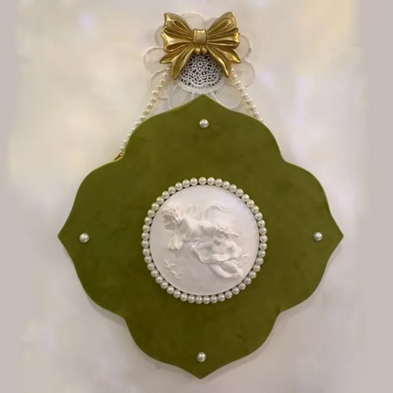 Decorative   olive green velvet pearl pendant cream wind porch background wall