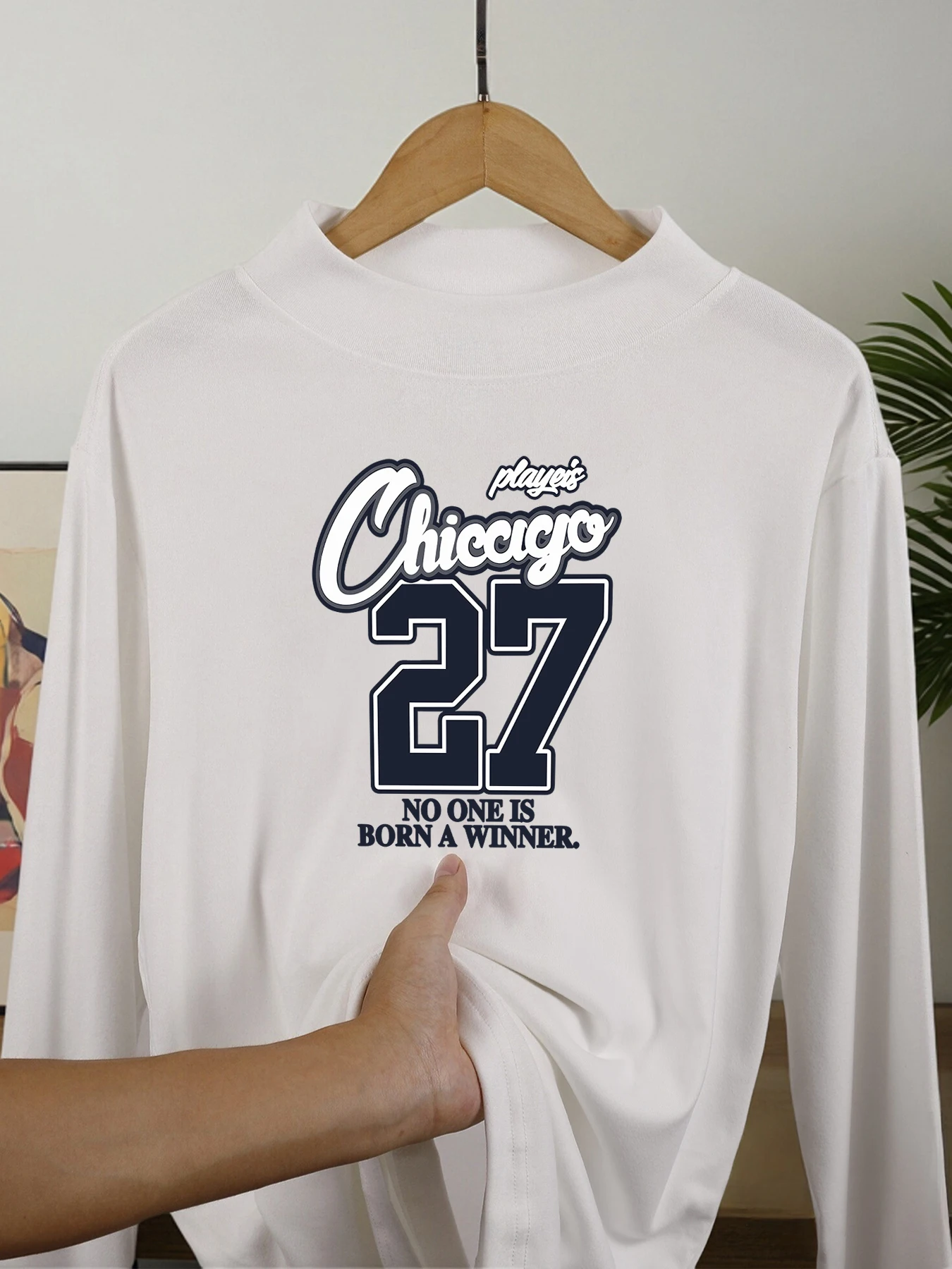 شيكاغو اللاعبين عدد 27 يطبع رجل قاعدة طبقة وهمية الرقبة لينة طويلة الأكمام قميص مريح صالح القمم رشاقته المخملية كنزة صوف #1