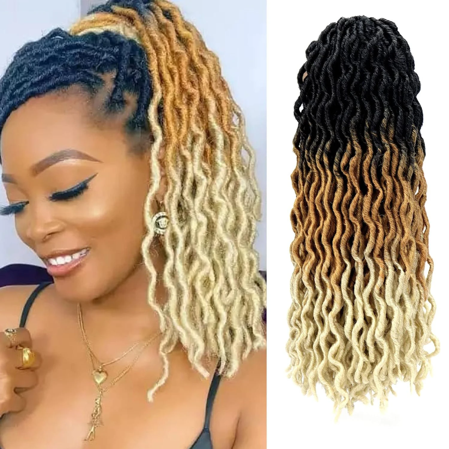 Multi-color soft synthetic crocheted wig, pre-tied, 18-inch braided crocheted wig, goddess curly wavy braided crocheted wig