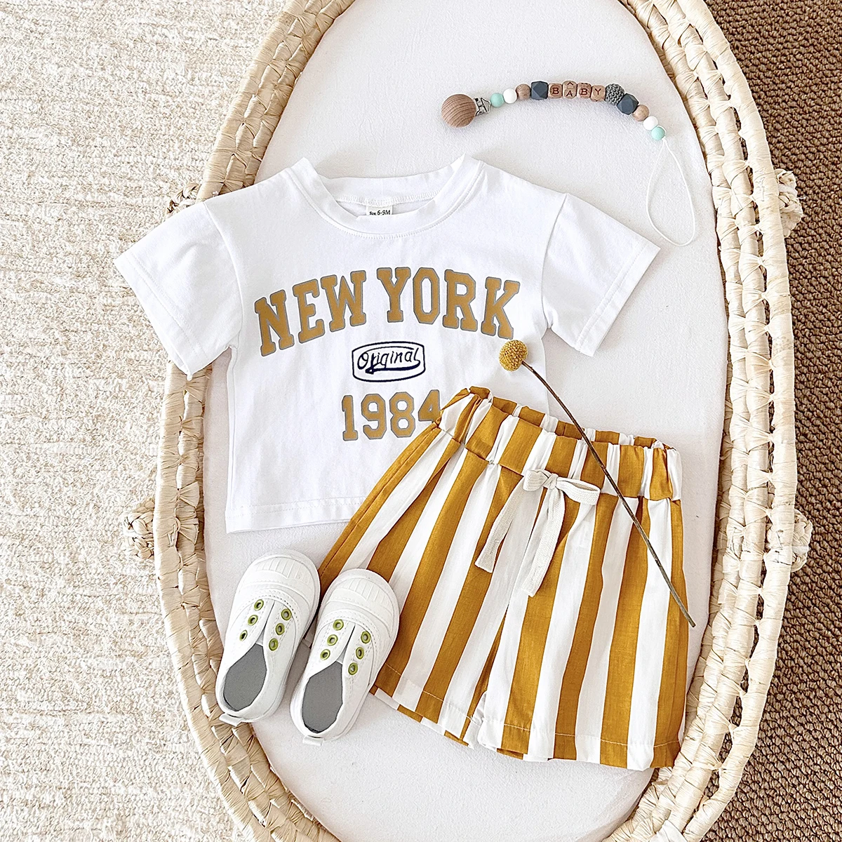 2PCS infant Outfit Suit 0-3Y Newborn Boys Clothes Sets New Summer T-shirt Baby Clothes Set Letter New York T-shirt Stripe Shorts