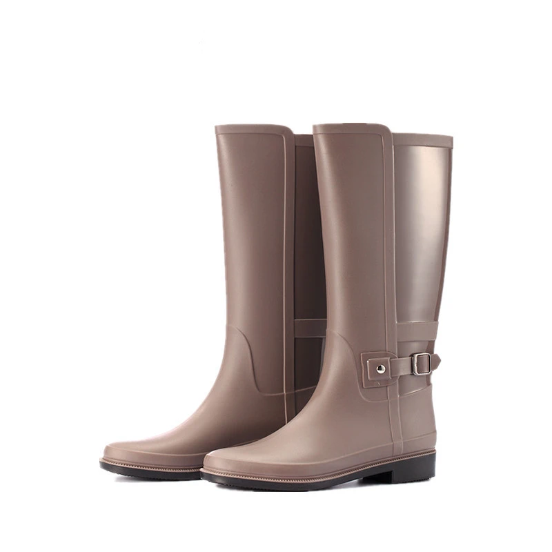 

Women's Solid Color Buckle High Top Rain Boots Waterproof Anti-Skid Rain Shoes For Women