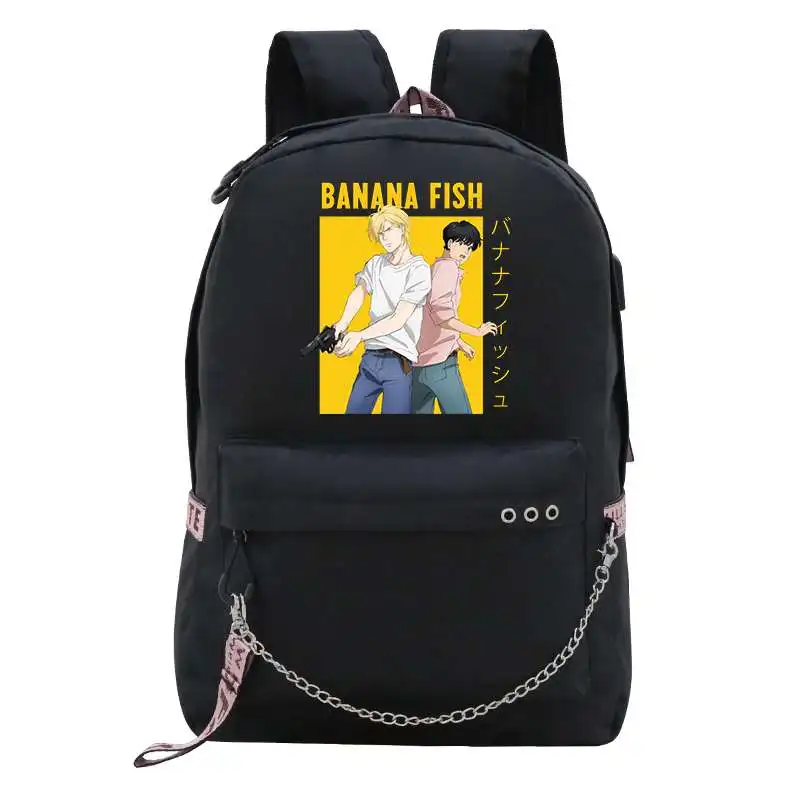 Banana Fish Anime Female School Student Book Bag Travel Girls Rucksack Korean Women Usb Charging Backpack for Teenager Mochila