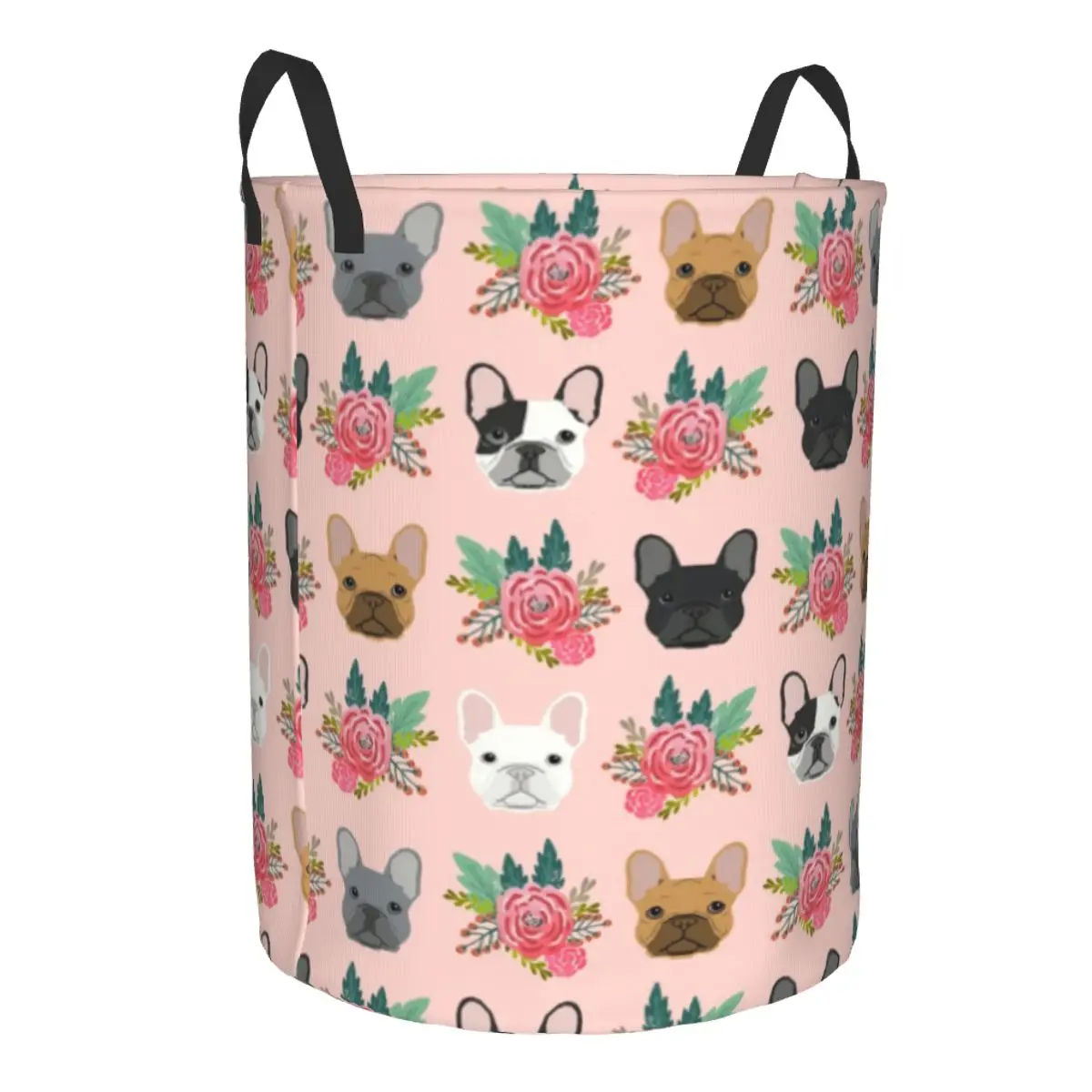 Custom French Bulldog Faces Pattern Pink Cute Dogs Laundry Basket Collapsible Toy Clothes Hamper Storage Bin for Kids Nursery