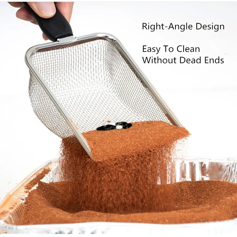 Stainless Steel Litter Sifter Fine Mesh Reptile Poop Scooper Sand Shovel Metal Scoops Cleaner for Substrate and Bedding