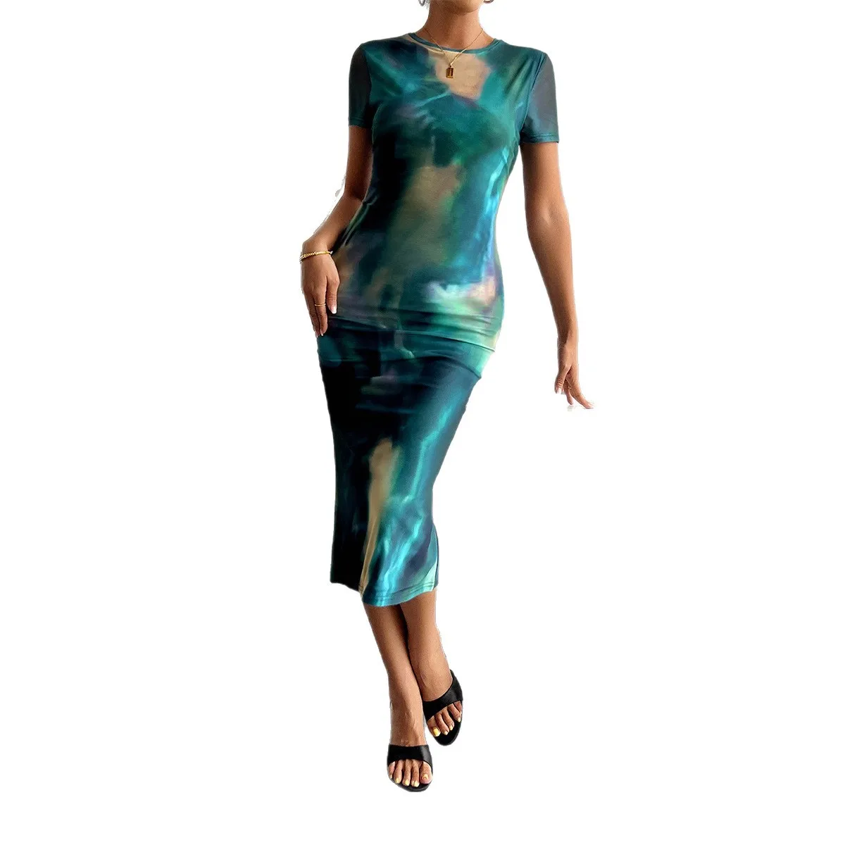 Ele الخصر مقطع التخسيس الراقية يشعر الربيع الصيف الدكتور الشيفون النسيج Thiened الأساسية Sle المنشأ الصيني