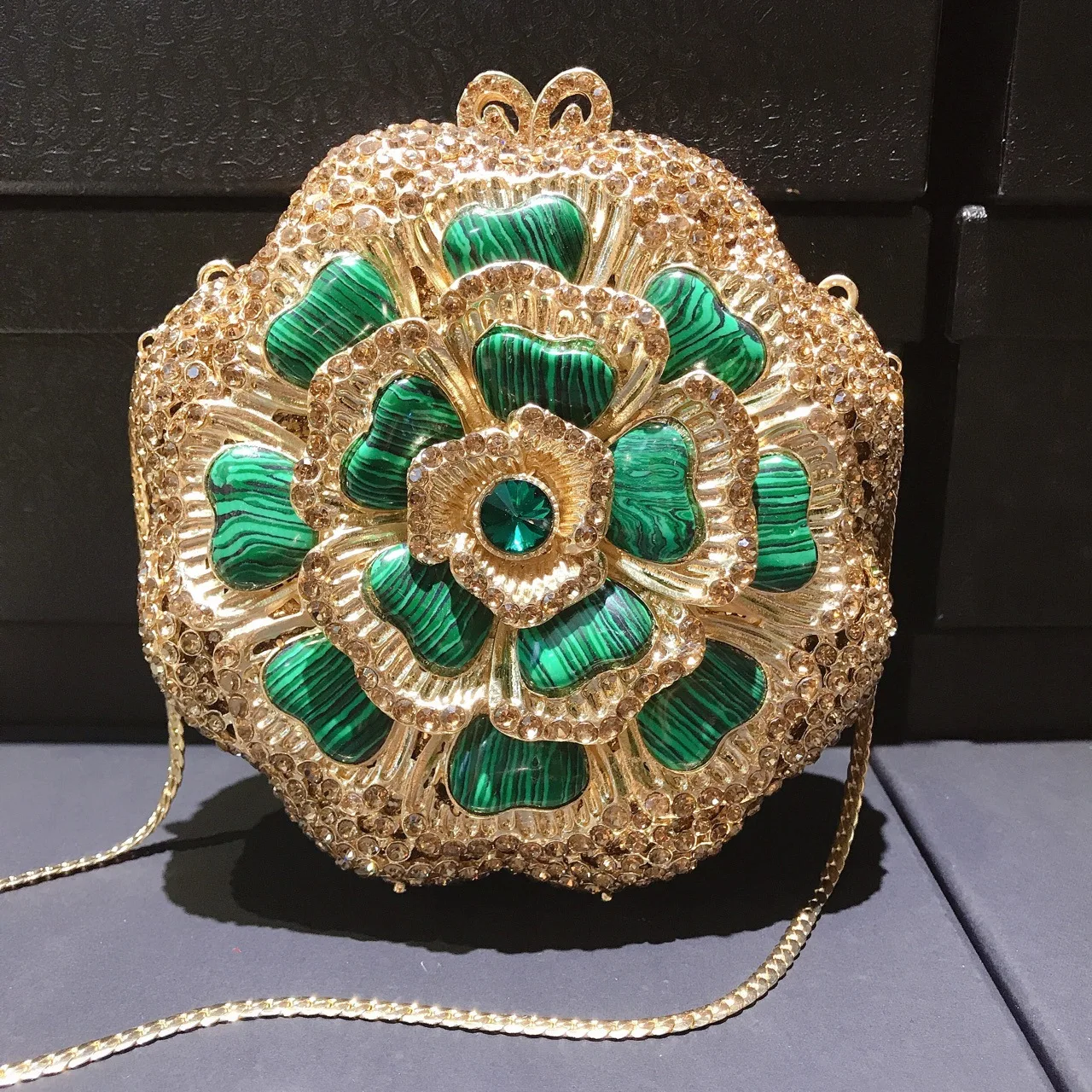 Banquet Hollow Diamond Dinner Bag Three-dimensional Flower Marble Pattern Petal Crystal Clutch Women's Bag Bolso De Fiesta Mujer