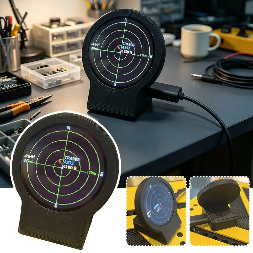 2026 New 1PCS Display Deskradar Live ADS-B Flight Tracker Gadget with Sonar Grid Heading Indicator Screen Aviation Desk Decor