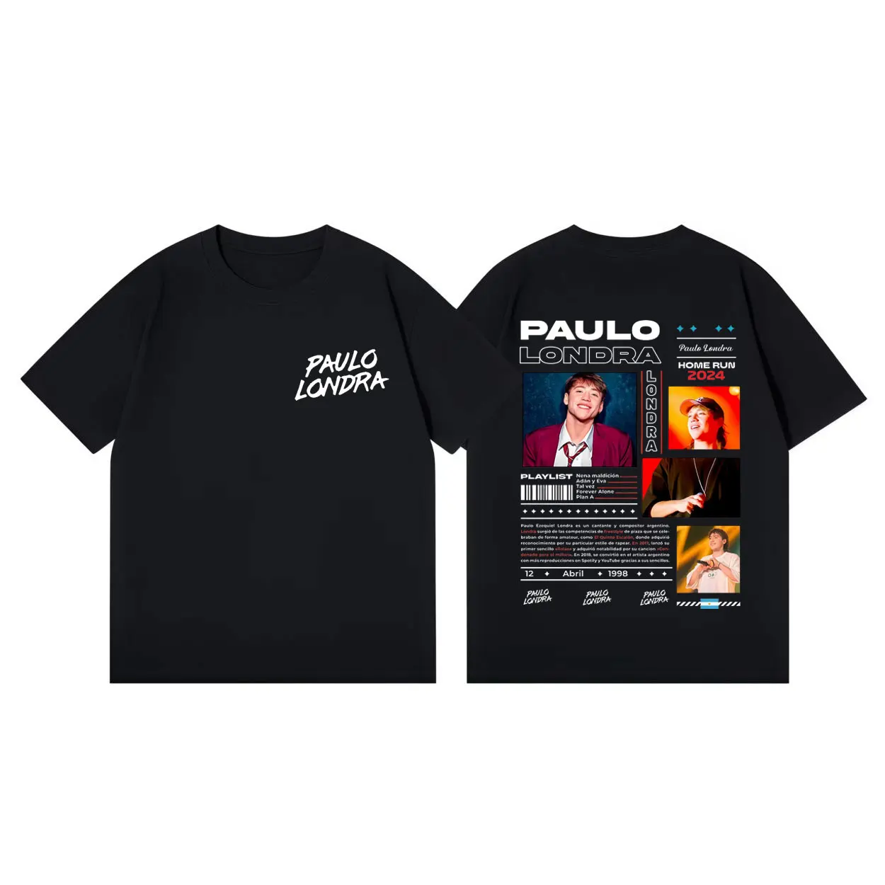 

Rapper Paulo Londra Double Sided Print T Shirt High Quality Fashion Oversized T-shirt Men Women Clothing Casual Cotton T-shirts
