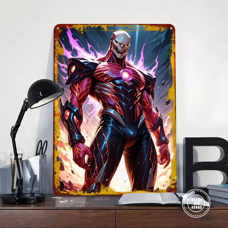Futuristic Armored Skeleton Warrior Poster Customized Wall Art Vintage Metal Signs Retro Tin Plaque for Man Cave Home Decor Room