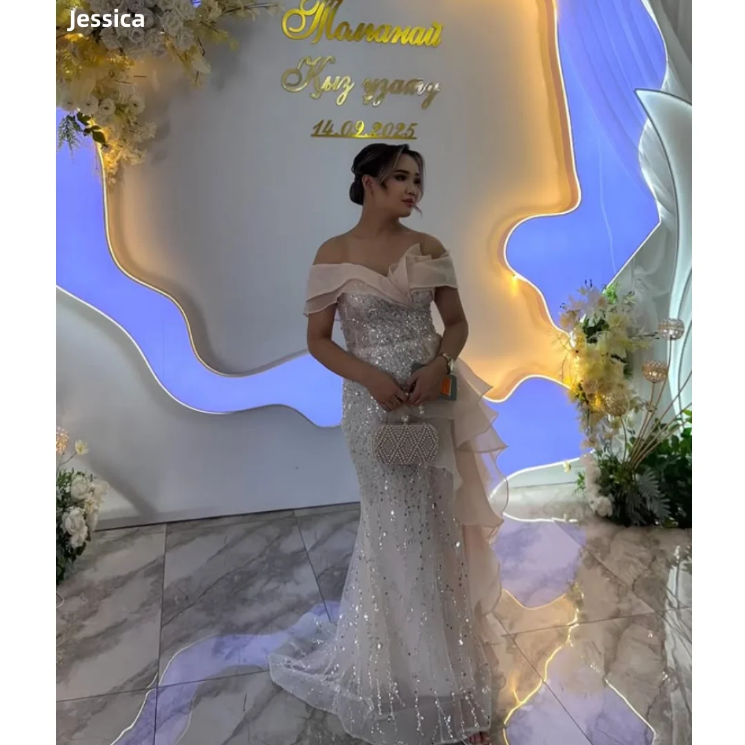 

Джессика Вечерние платья с блестками и блестками Многослойные платья для выпускного вечера из органзы с рюшами Элегантные женские вечерние платья Vestidos De Gala