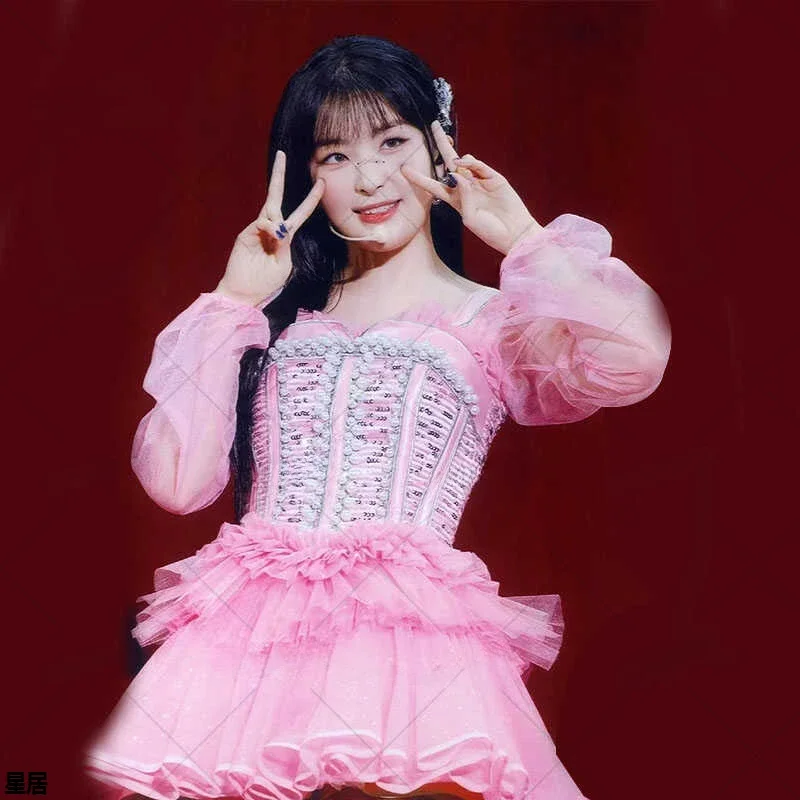 Vêtements de danse Jazz Kpop rose, robe licou, discothèque, Costumes de scène de chanteuse, tenues de Festival de groupe pour femmes coréennes, Rave, nouvelle collection