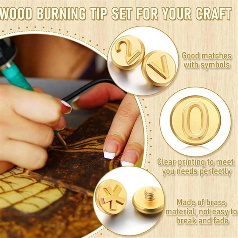 DIY Wood Burning/Carving Set, DIY Wood/Leather Burning Set-26 Letters Copper Mold, Wood Craft Embossing Carving, Metal US Plug