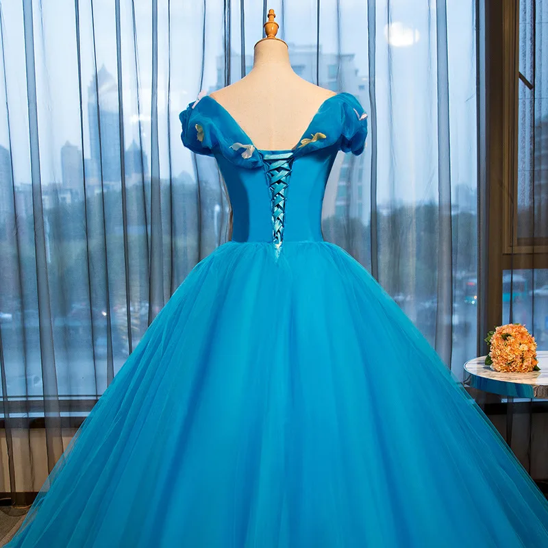 Vestido de baile de quinceañera Simple azul, vestido de baile de Cenicienta, dulce y elegante, hombros descubiertos, largo hasta el suelo, hecho a medida, nuevo, 2023