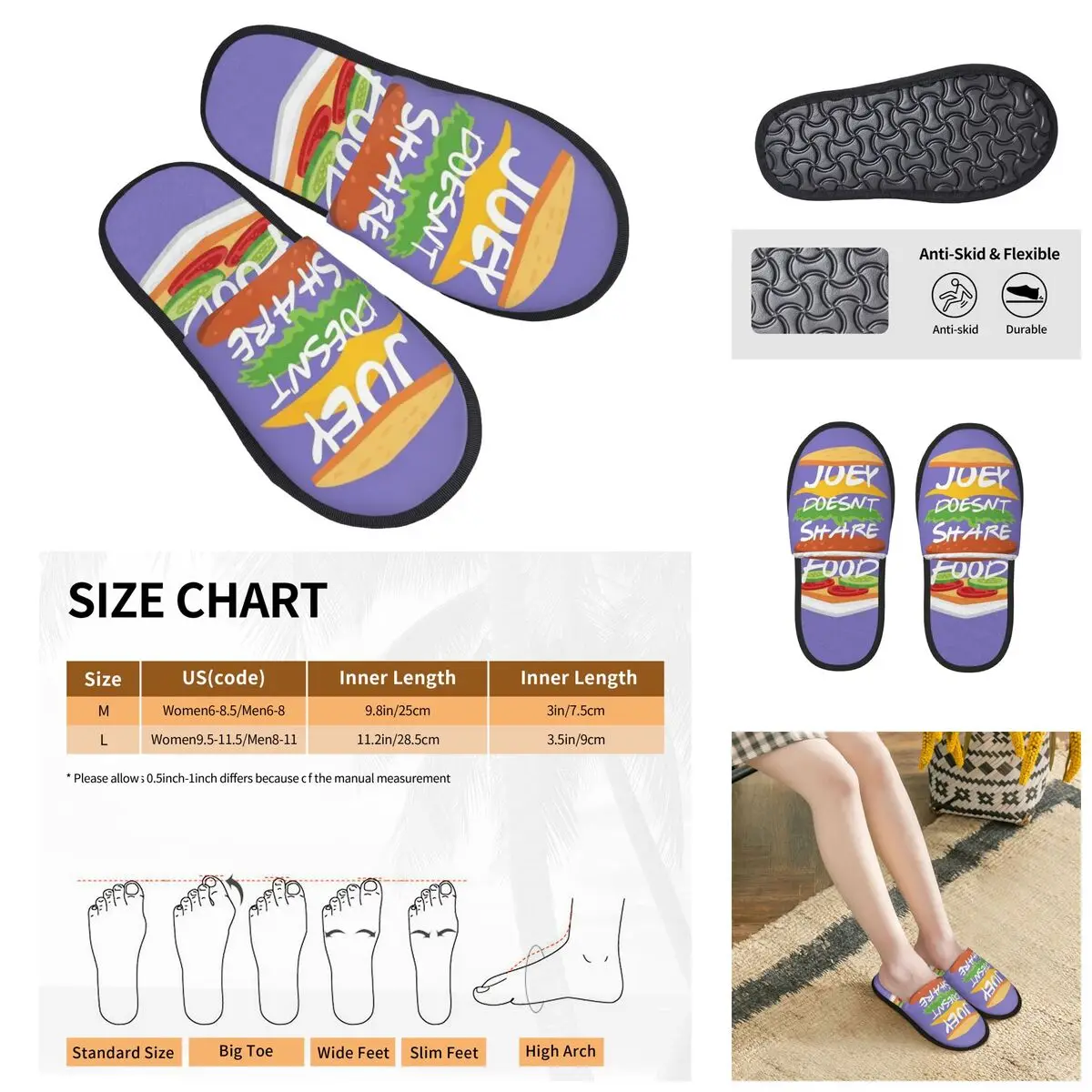 

JOEY DOESN'T SHARE FOOD TV Show Men Women Furry slippers,Leisure printing pantoufle homme Home slippers