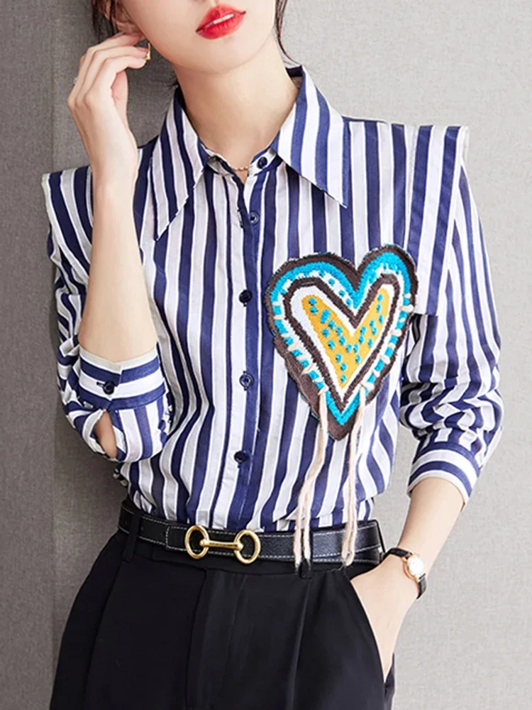 

Women Clothing 2025 Design Striped Shirt Elegant Chic Long Sleeve Blouse Spring Autumn Fashion Casual Tops Womens Tops Shirts