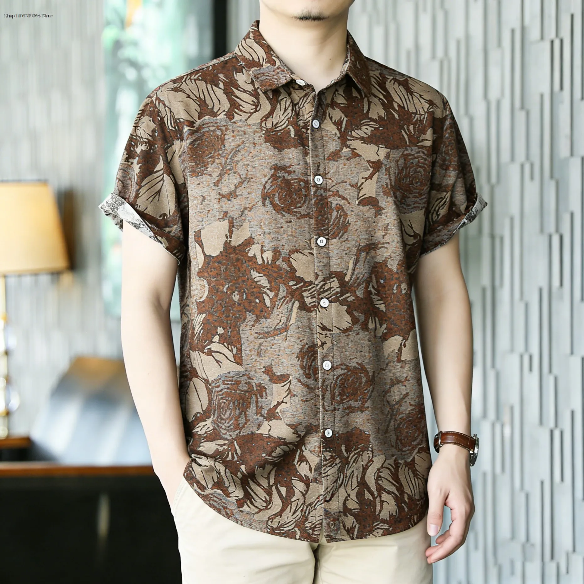 

Vintage Flower Men's Shirt Red Black Brown Short Sleeve Lapel Collar Casual Button Up Summer Daily Wear Lightweight Shirts Tops