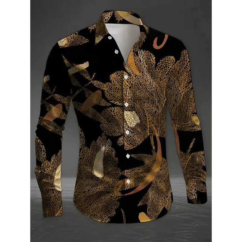 Nuova camicia classica a maniche lunghe a quadretti a righe da uomo, maglietta classica rossa casual con fiori alla moda