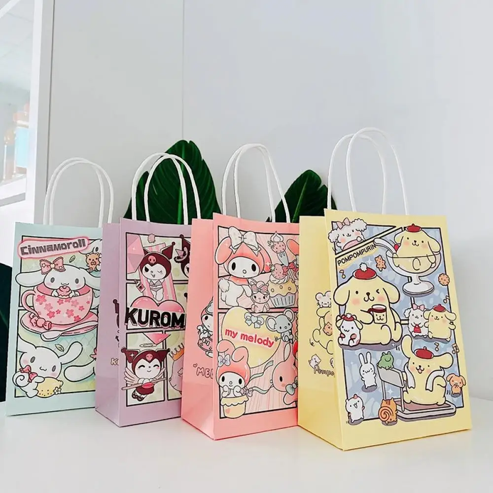 Kawaii Kraft Paper Gift Bags Kuromi Cinnamoroll My Melody Sanrios Anime Candy Box Cookie Package Handbag Birthday Party Supplies