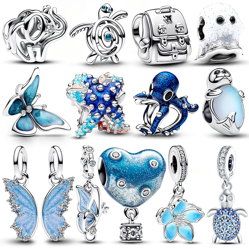 

925 Sterling Silver New in Deep Sea Octopuses and Butterflies Pendant Charm Bead Fits 3mm Bracelet Necklace Women Luxury Jewelry