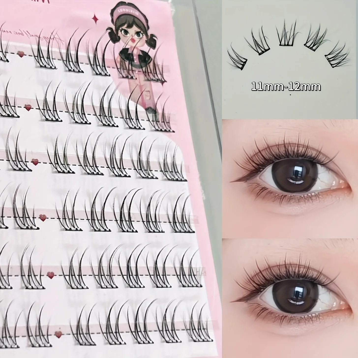 Mixiaohe 60 Clusters Segmented Lashes 10-13mm C Curl Self Adhesive Glue Free Easy Removal Camera Friendly