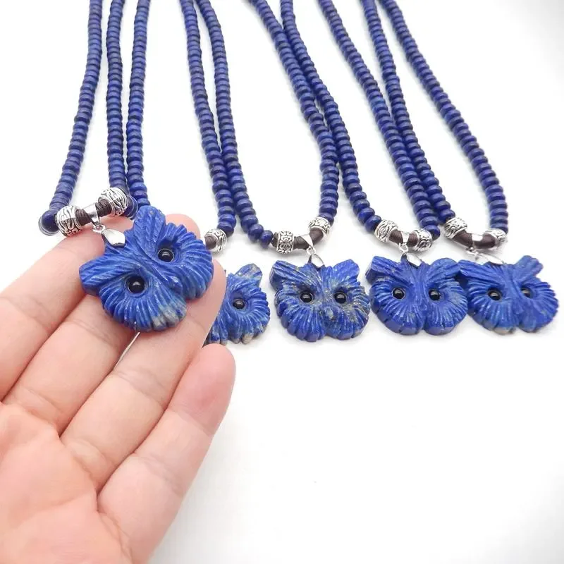 1 Strand 20 Inch Carved Natural Lapis Lazuli Owl Pendant Necklace, Best Gemstone Jewelry Gift, 30x28x6mm, Beads 6x4mm, 40g
