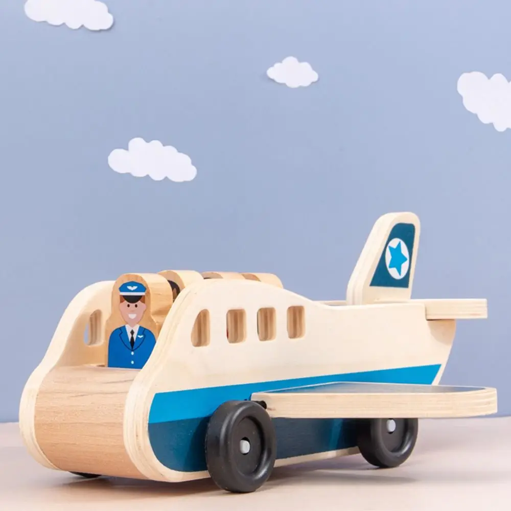 

Building Blocks Wooden Passenger Plane Set Simulation Aircraft Commander Double Layer Car Model Interactive Trailer